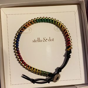 Stella & Dot leather, yarn, rhinestone bracelet